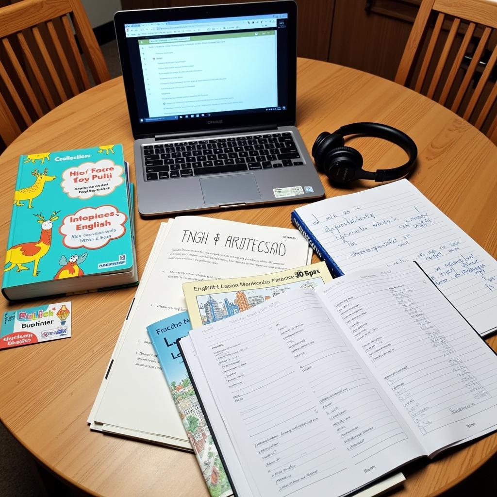 A collection of textbooks, online resources, and practice tests commonly used by Vietnamese students preparing for the English section of the 2021 High School Graduation Exam.