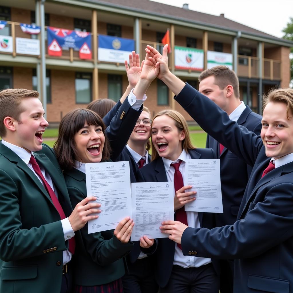 Students celebrating their exam results