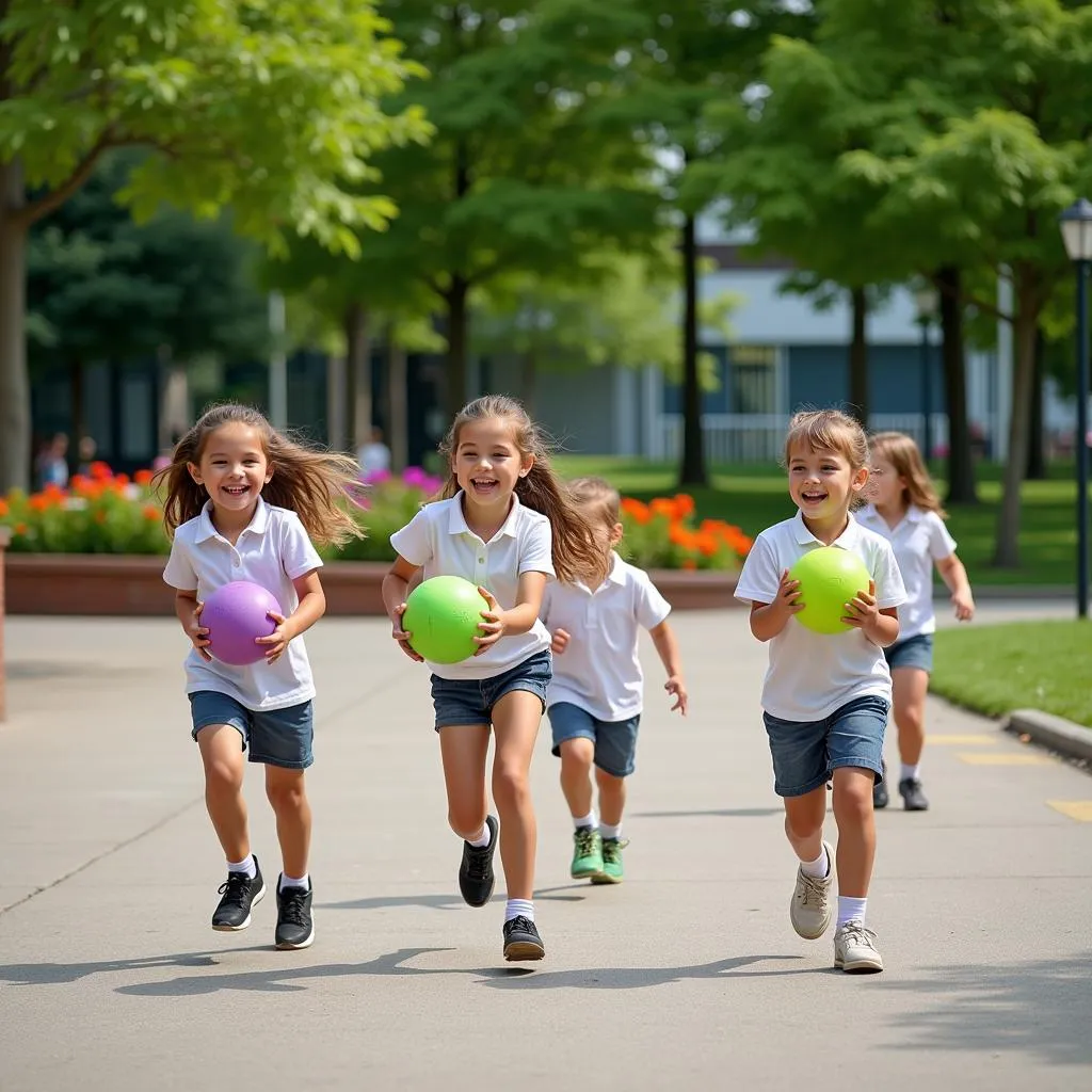 Children participating in outdoor activities at Kindergarten 10 District 3