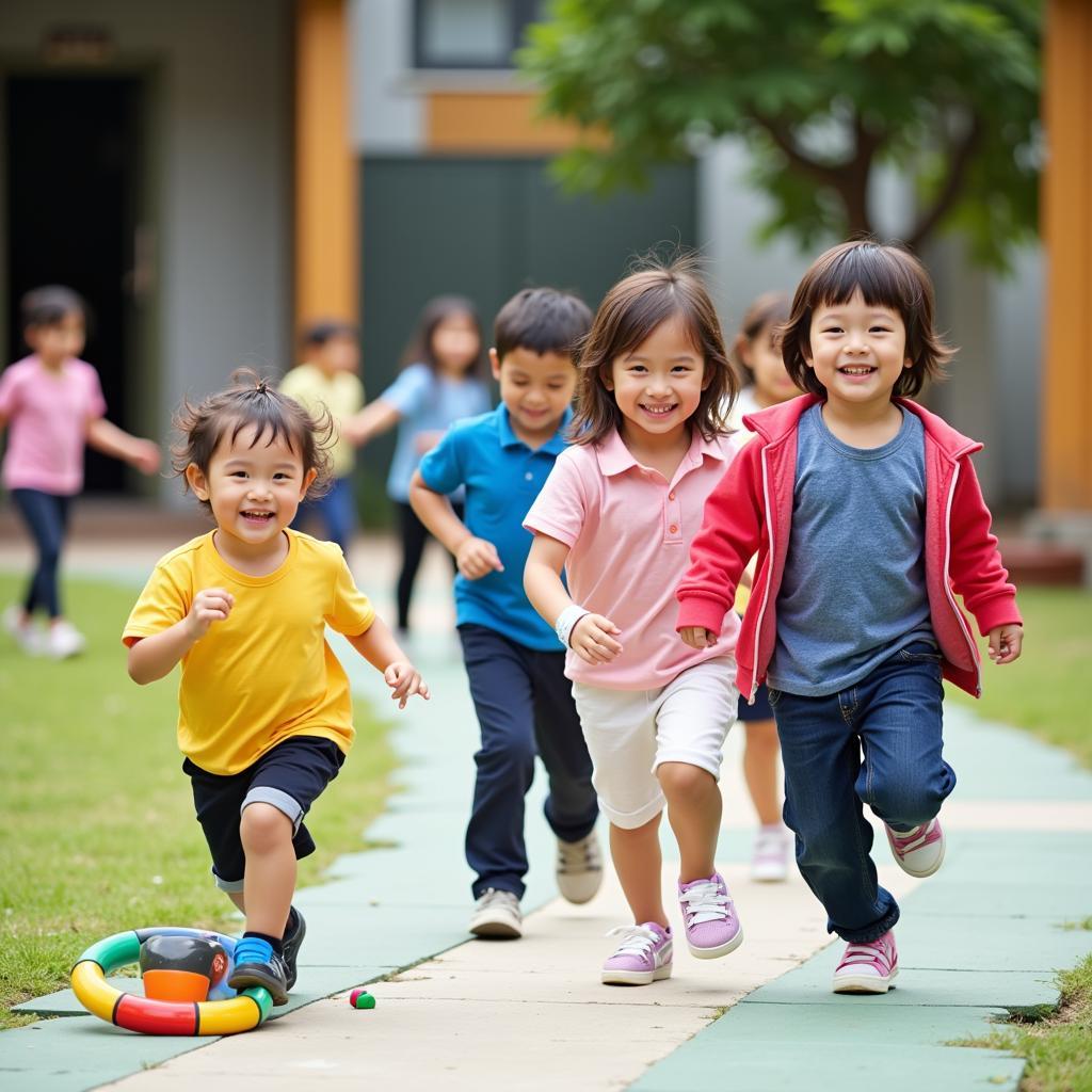 Children participating in outdoor activities at Bong Sen Kindergarten