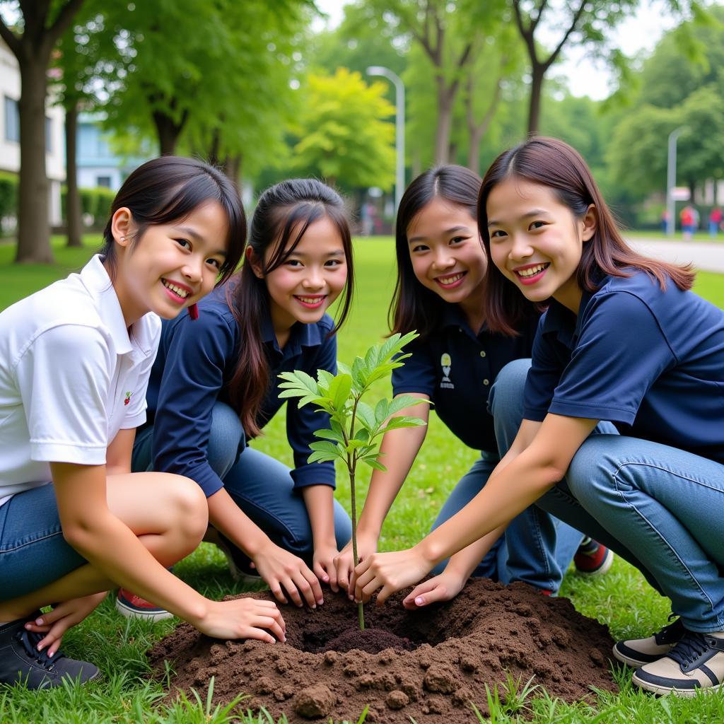 Students of Gia Dinh High School participating in a tree planting activity