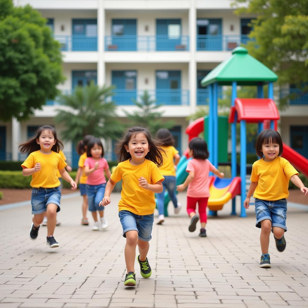 Các bé đang vui chơi tại sân trường