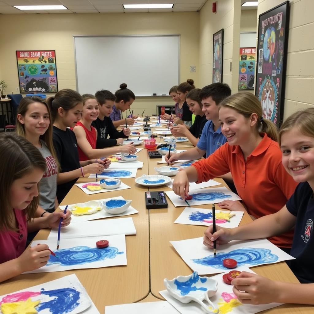 Students are participating in art activities