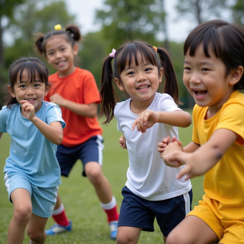 Elementary students enjoying outdoor exercise at the school