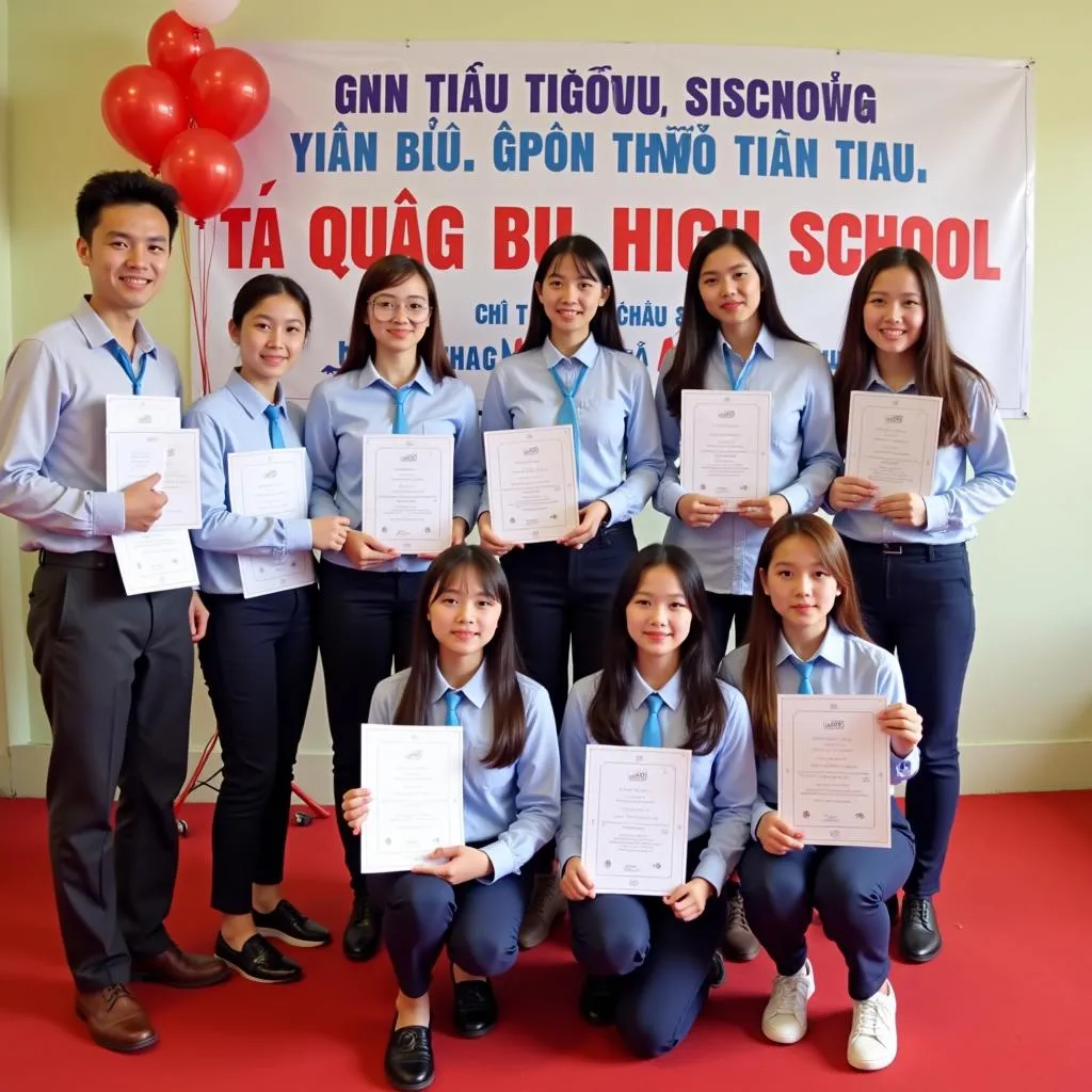 Hình ảnh học sinh trường Tạ Quang Bửu nhận học bổng