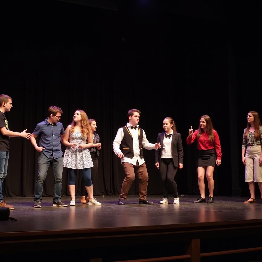 Students performing a play on a stage