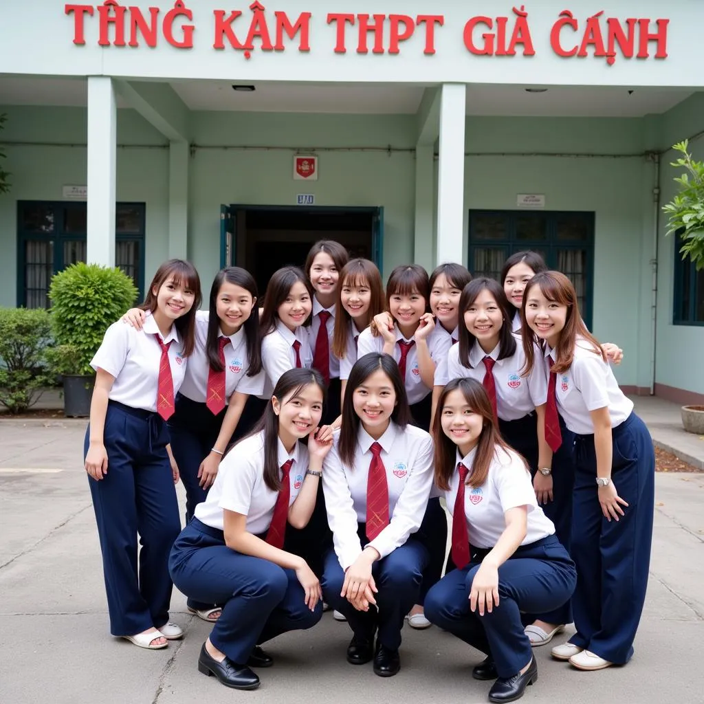 Học sinh THPT Gia Định chụp ảnh lưu niệm