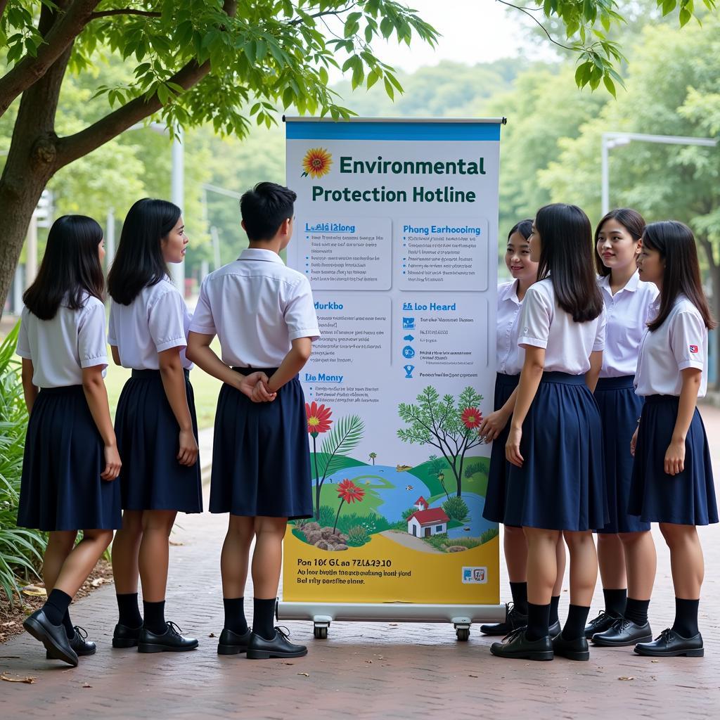 Học sinh THPT Gia Định tham gia hoạt động tuyên truyền về đường dây nóng bảo vệ môi trường