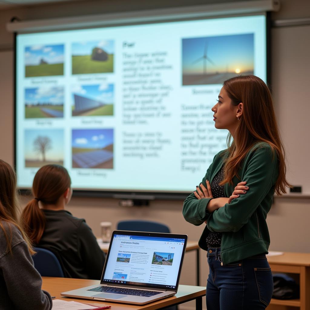 A Gia Dinh student presenting their research project on renewable energy in English