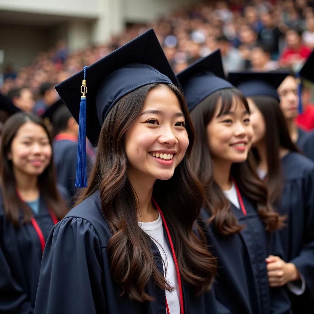 Gia Định High School Graduation Ceremony with Students in Caps and Gowns