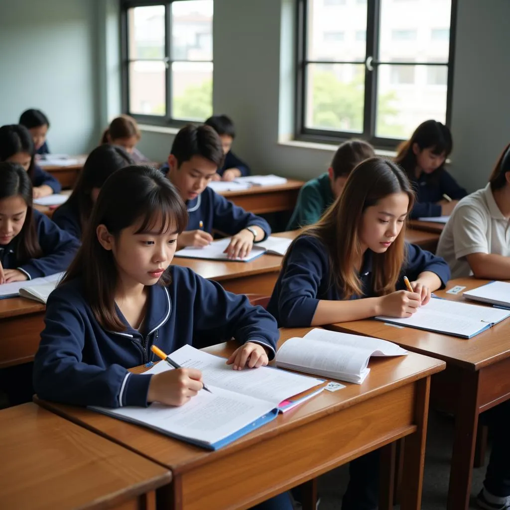 Students studying for the high school graduation exam at Gia Dinh High School