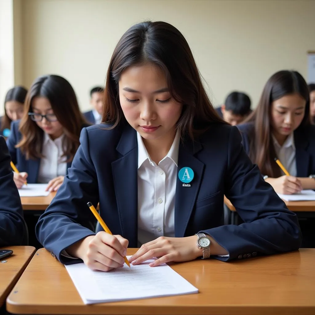 Gia Dinh High School students taking a mock high school graduation exam