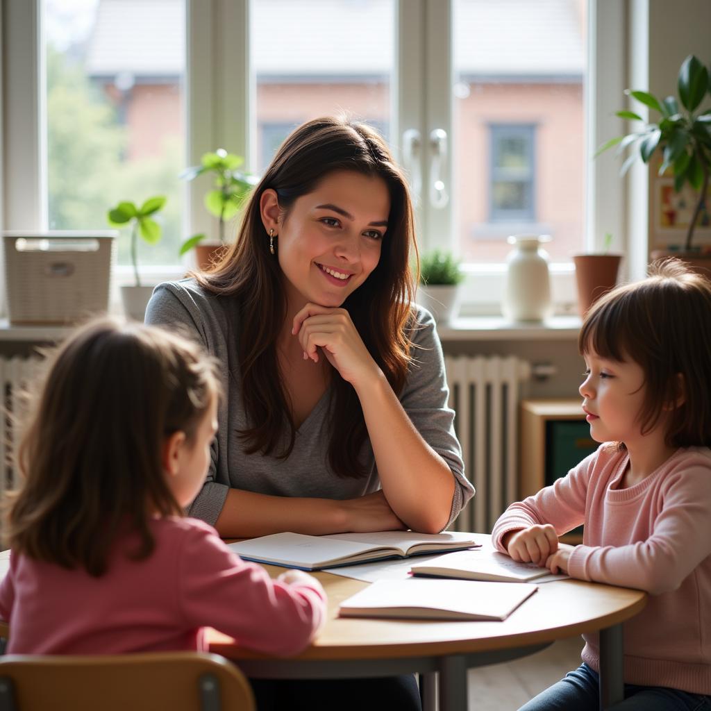 Teachers teaching children at kindergarten 19 5