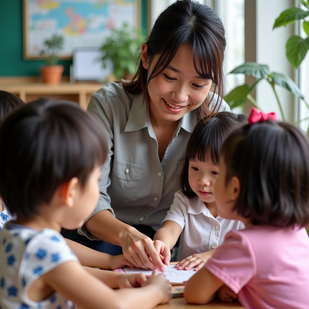 Nguyen Cu Trinh kindergarten teachers teaching children