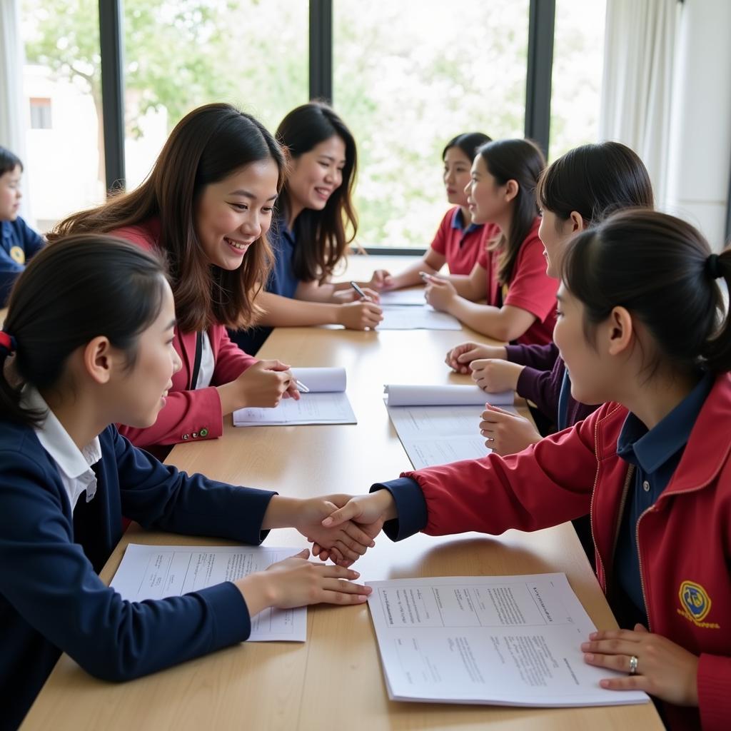 Teachers of Gia Dinh High School Congratulating Students on Achieving High Scores