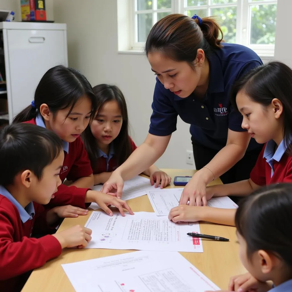 Gia Dinh High School teachers guiding students in practical exercises.