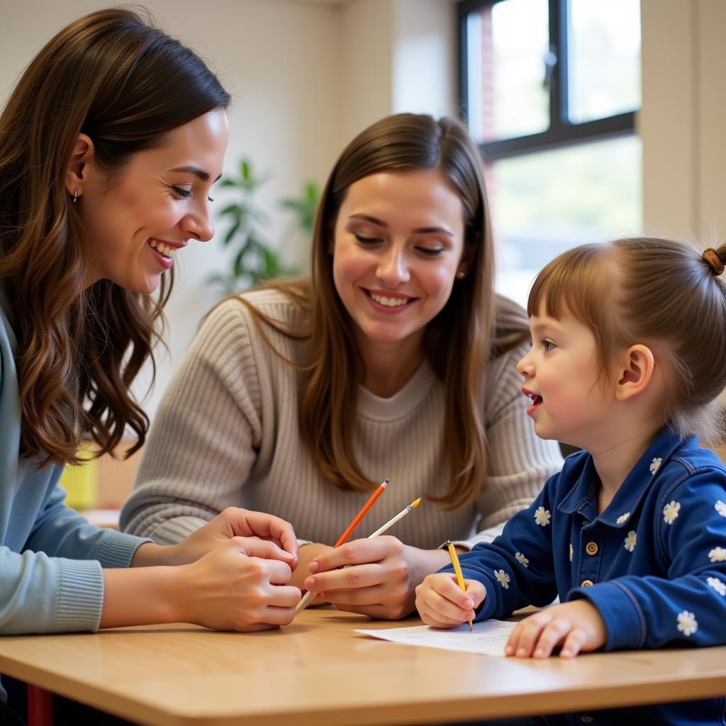 Teachers interacting with students at Peter Garden preschool