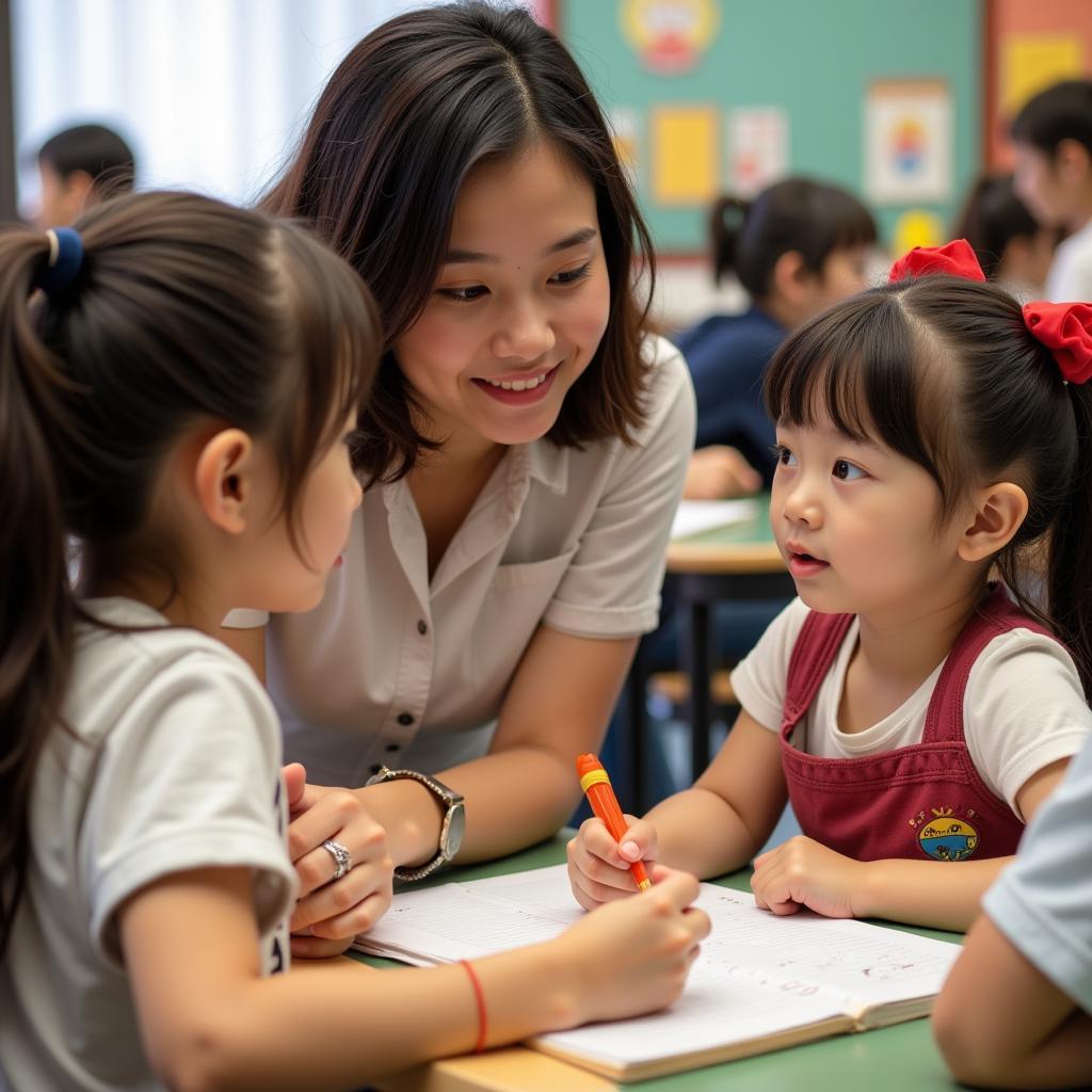 Teachers interacting with students at Panda Kindergarten