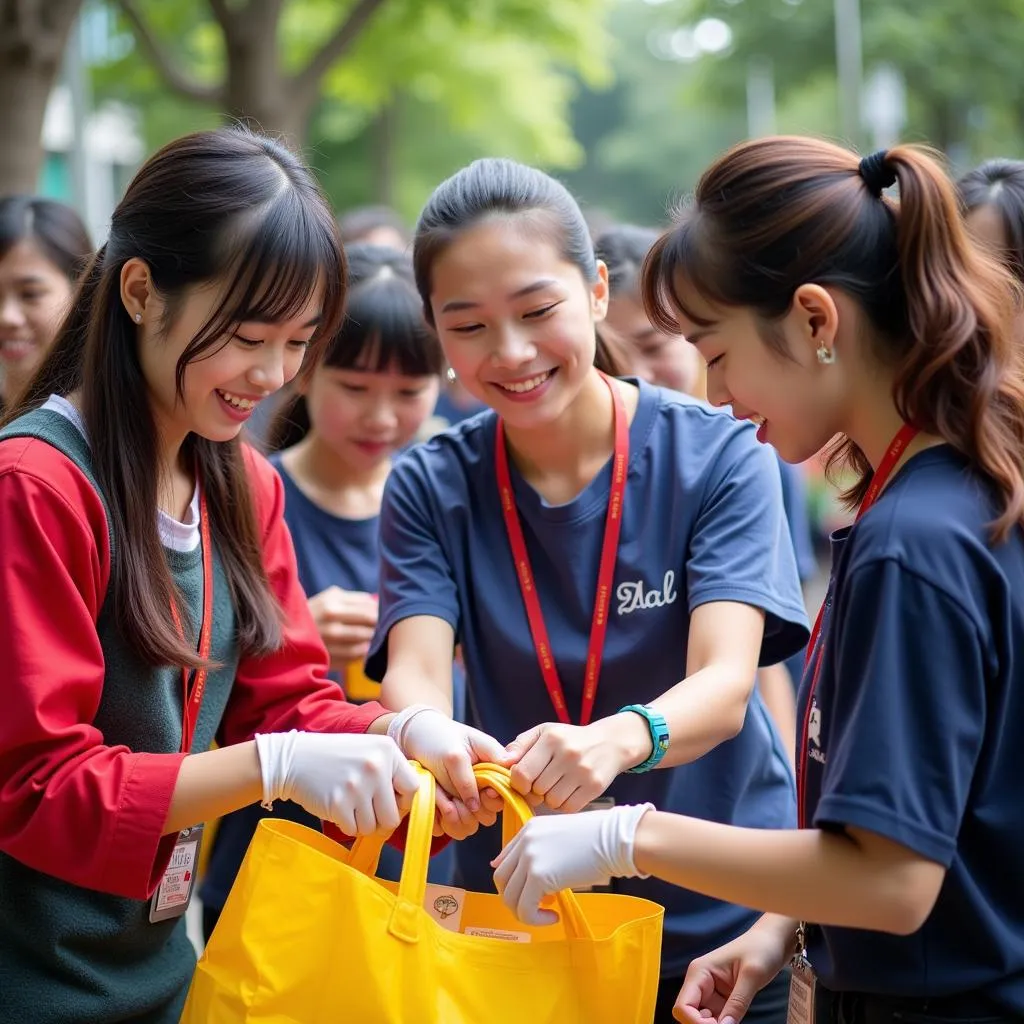 Giáo viên và học sinh trường THPT Gia Định tham gia hoạt động tình nguyện