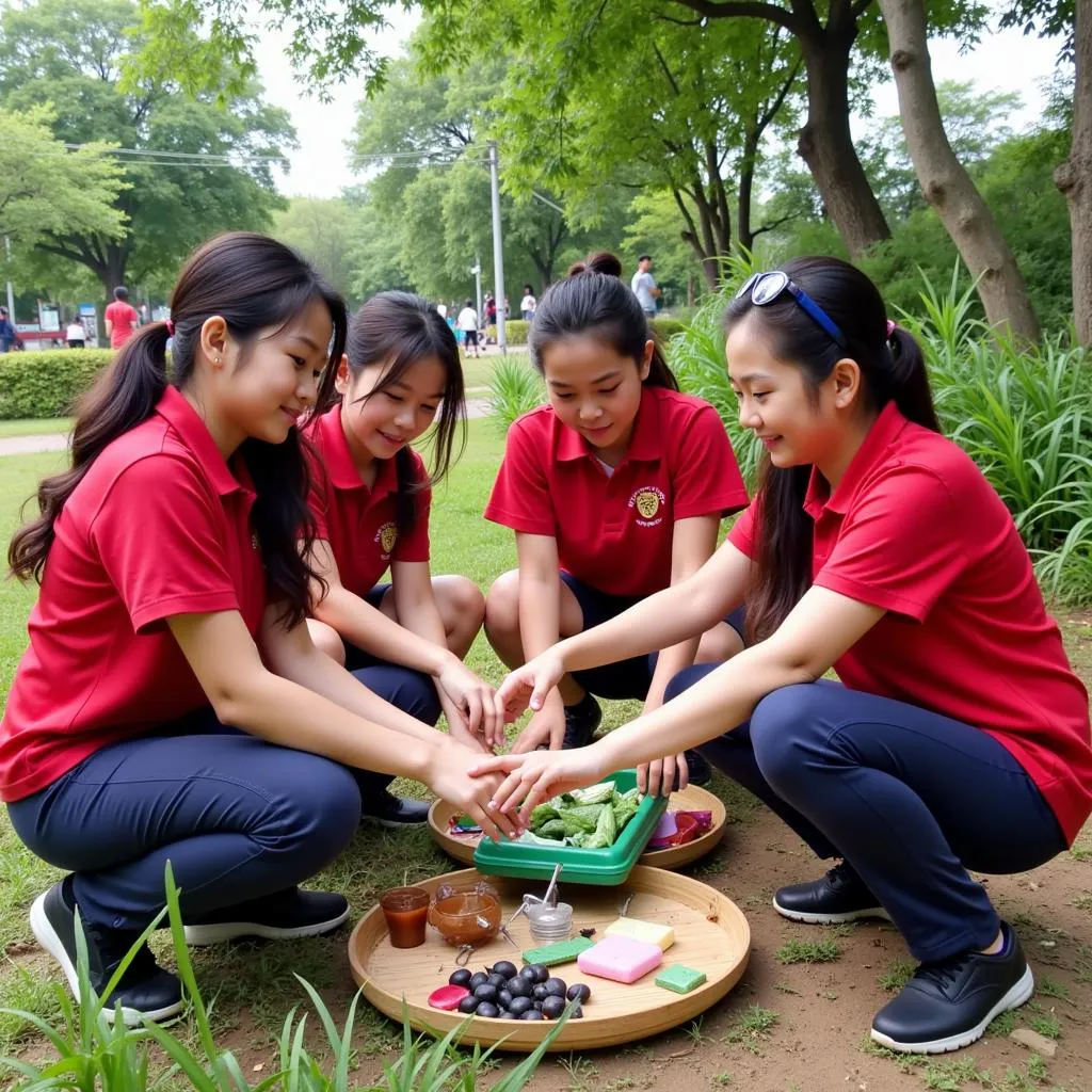 Giáo viên và học sinh THPT Mỹ Hào tham gia hoạt động ngoại khóa