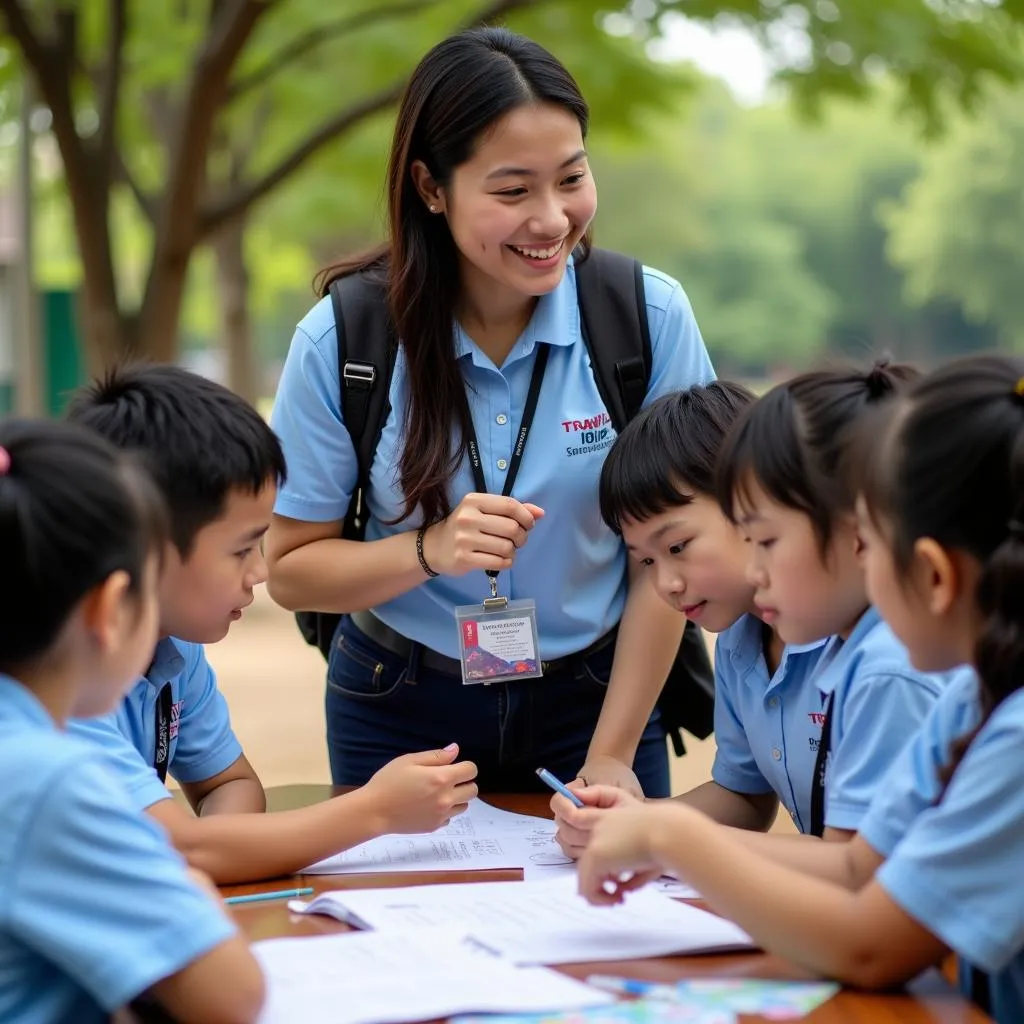 Giáo viên và học sinh trường THPT Trần Phú trong buổi học ngoại khóa