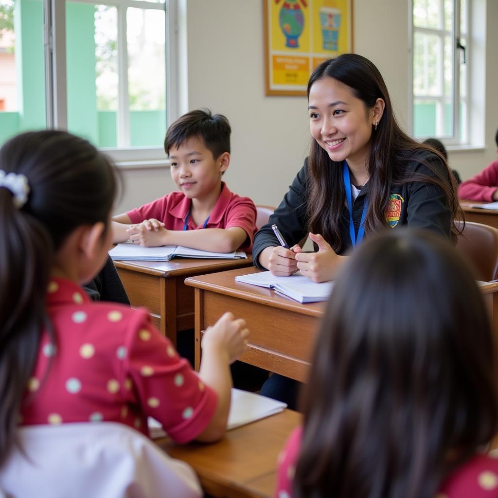 Giáo viên và học sinh trong lớp học tại trường THPT Yên Dũng Số 2