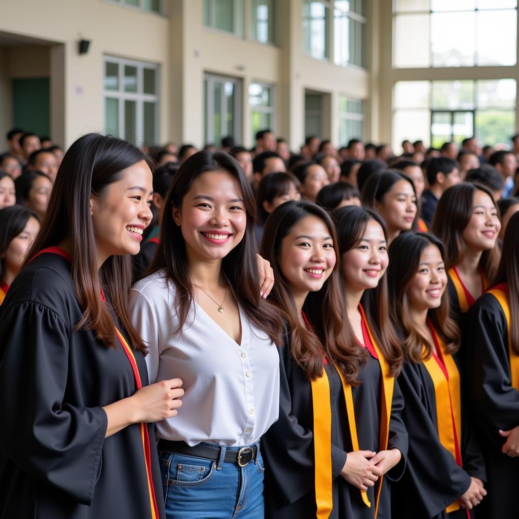 Thầy cô và học sinh trường Ngô Sĩ Liên trong lễ bế giảng