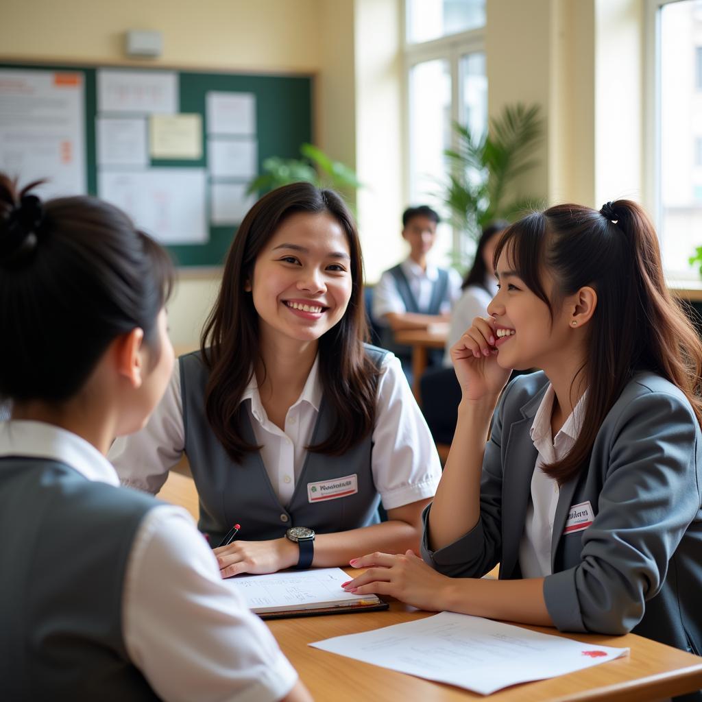 Teachers and students of Thạch Linh Secondary School