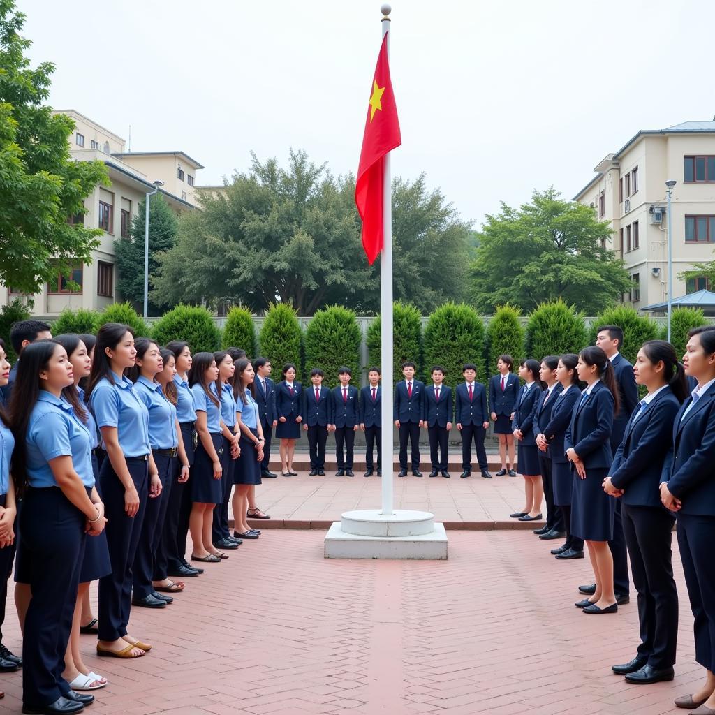 Giáo viên và học sinh trường THPT Gò Vấp trong buổi lễ chào cờ