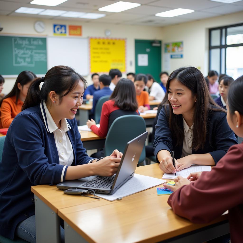 Giáo viên và học sinh trường THPT Tạ Quang Bửu cùng nhau trao đổi, thảo luận sôi nổi trong giờ học.