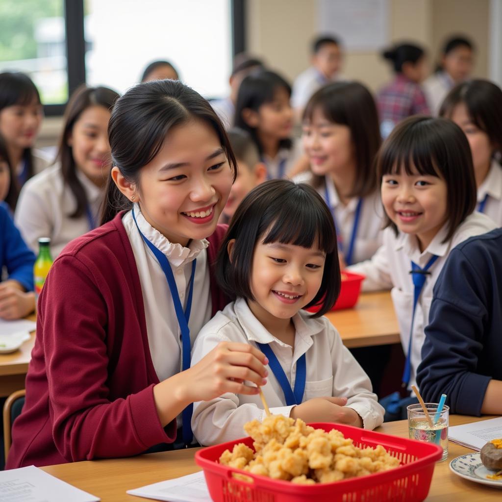 Giáo viên và học sinh trường Tiểu học Nguyễn Văn Cưng tham gia hoạt động mừng ngày Nhà giáo Việt Nam