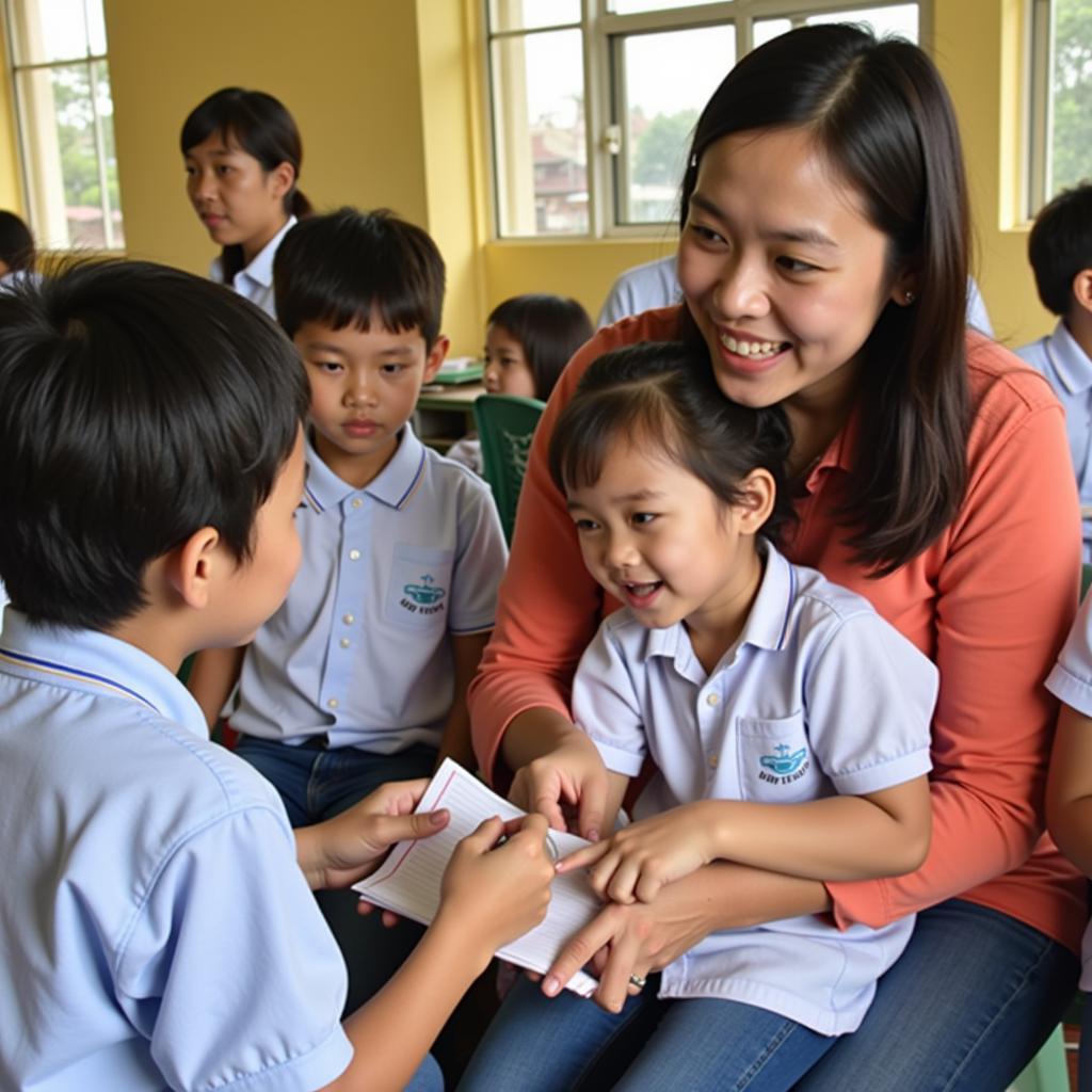 Giáo viên và học sinh trường tiểu học Phú Thanh