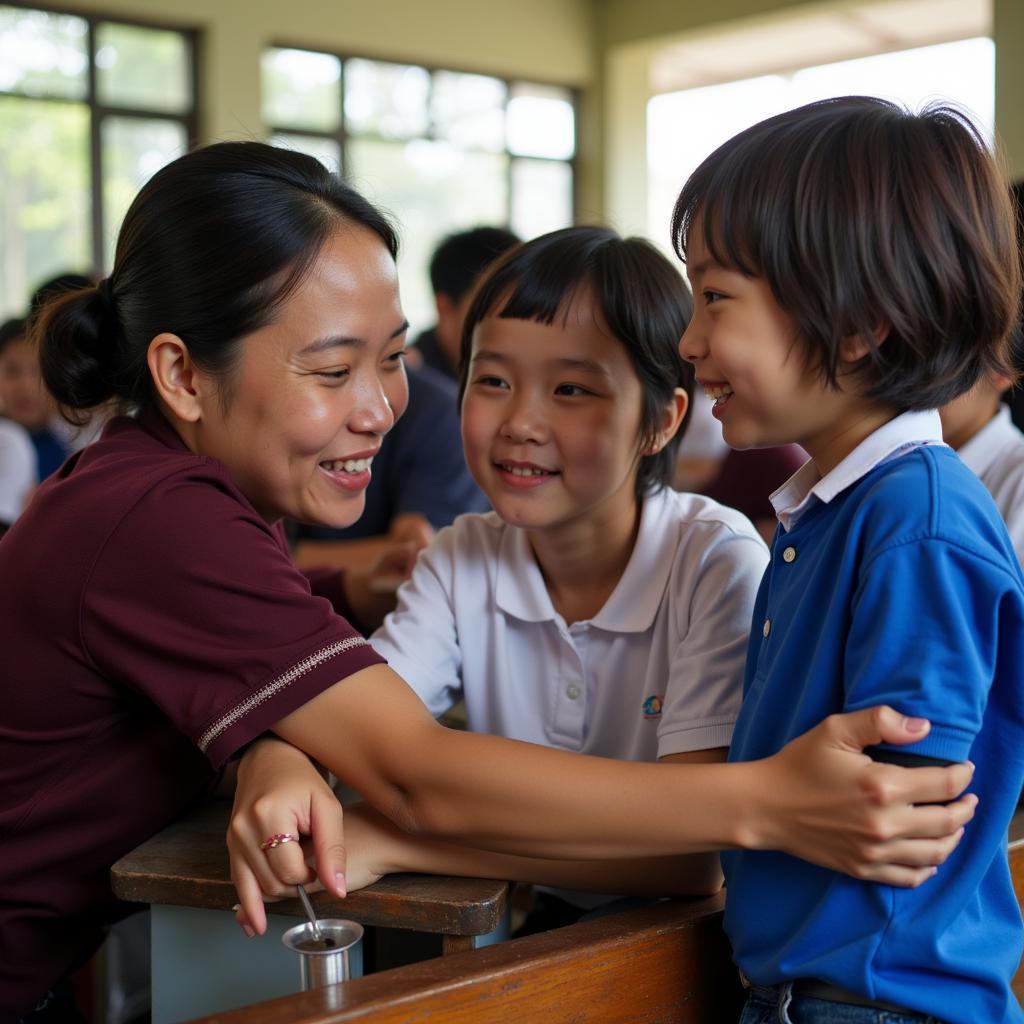 Giáo viên và học sinh trong ngày hội tại trường