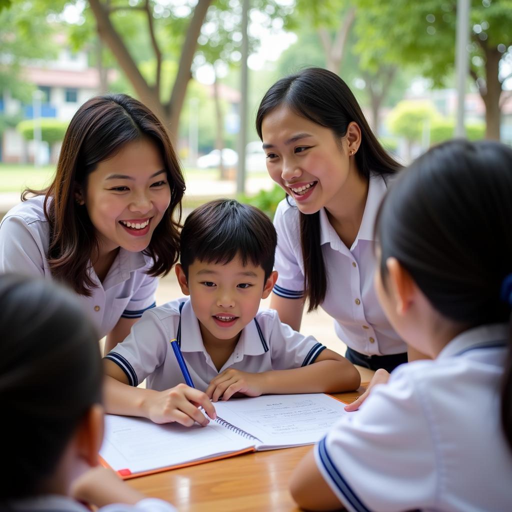 Giáo viên và học sinh trường Tùng Thiện Vương trong giờ học ngoại khóa