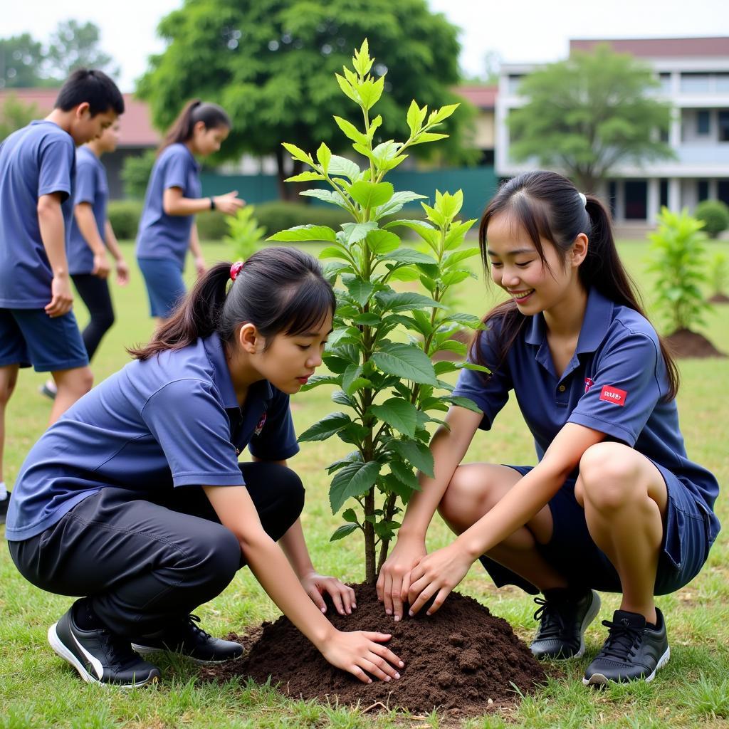 Học sinh THPT Gia Định trồng cây xanh nhân Ngày Môi trường