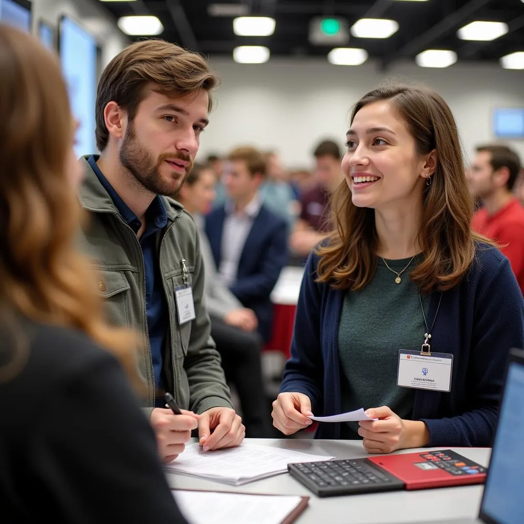 Two high school students at Gia Dinh High School attending a career orientation fair