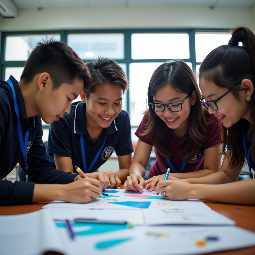 Students working together on a project at THPT Gia Dinh