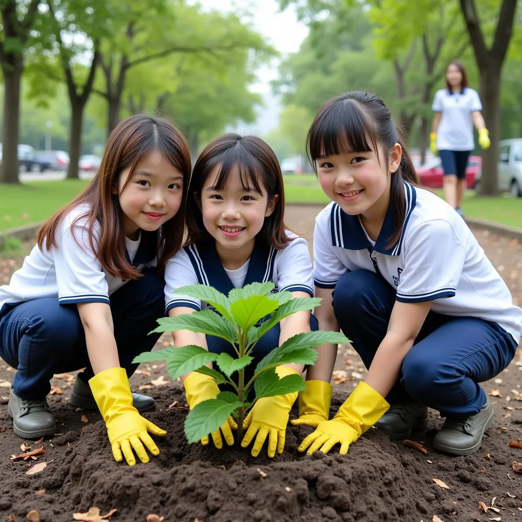 Học sinh THPT Gia Định tham gia trồng cây xanh