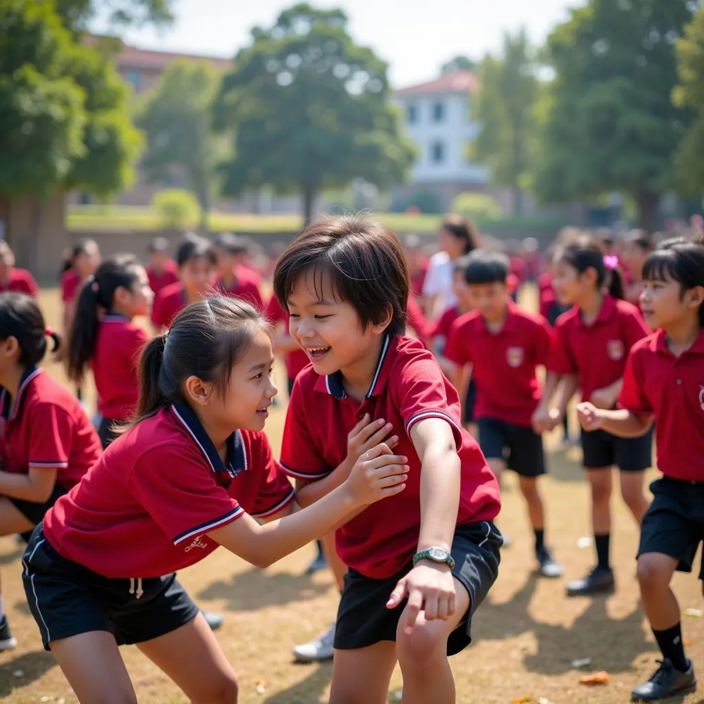 Hình ảnh học sinh trường THCS Nguyễn Trãi tham gia hoạt động ngoại khóa sôi nổi