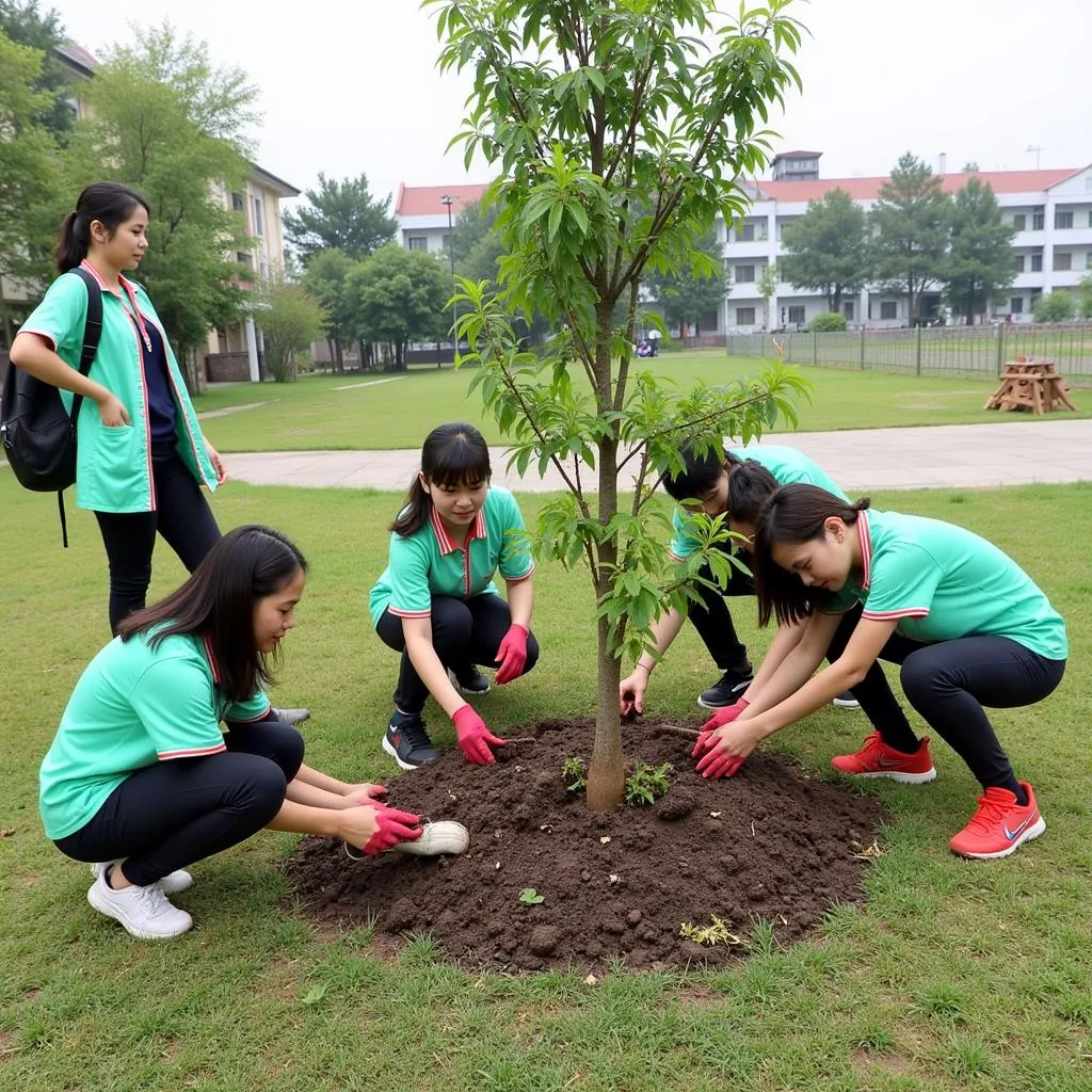 Học sinh THPT Gia Định tham gia trồng cây xanh trong khuôn viên trường