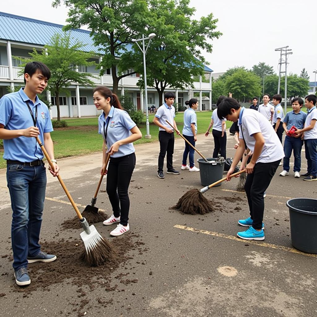 Học sinh Gia Định dọn dẹp vệ sinh trường lớp