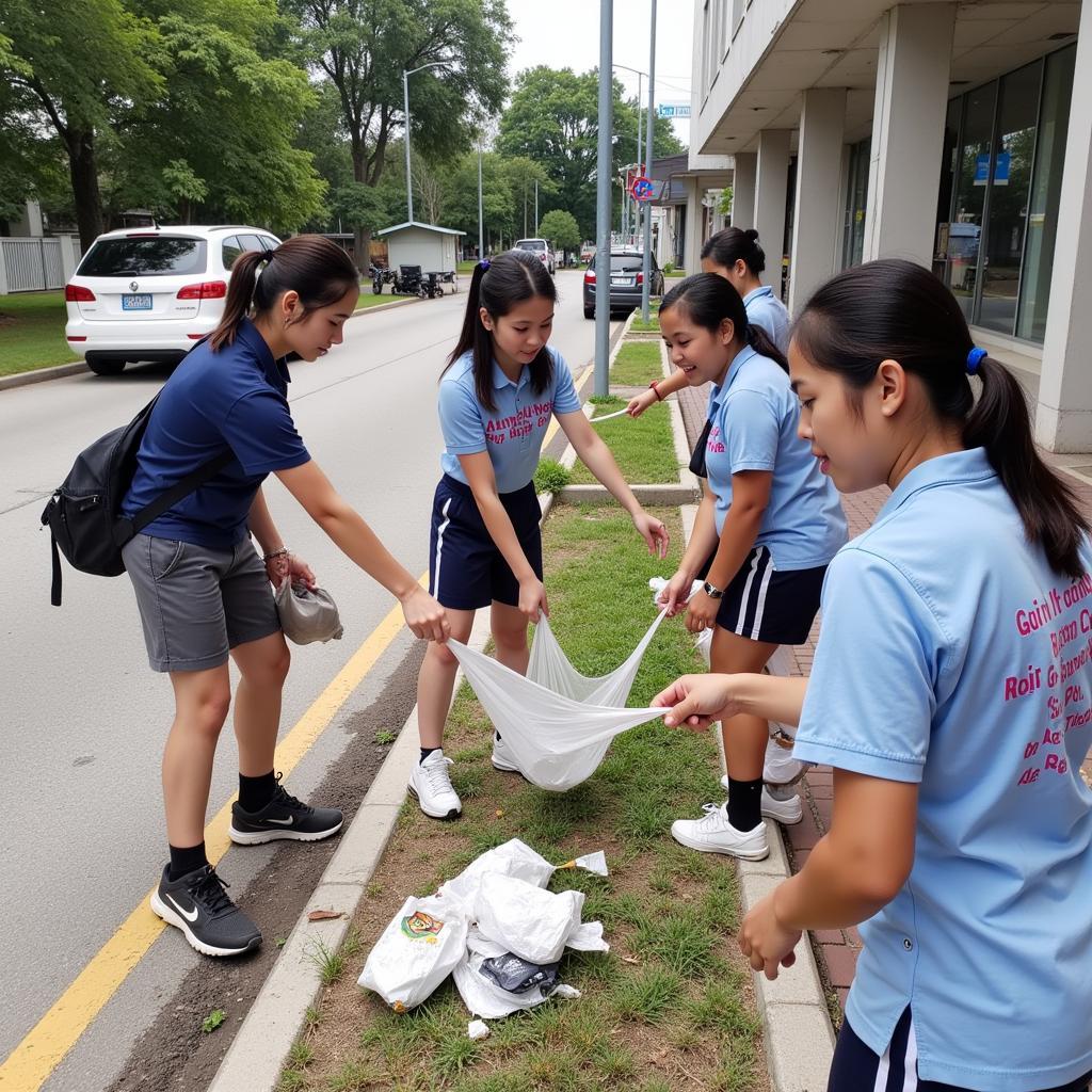 Học sinh Gia Định tham gia dọn dẹp vệ sinh đường phố