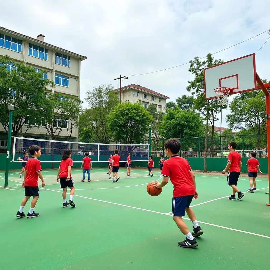 Học sinh tham gia hoạt động thể thao ngoài trời