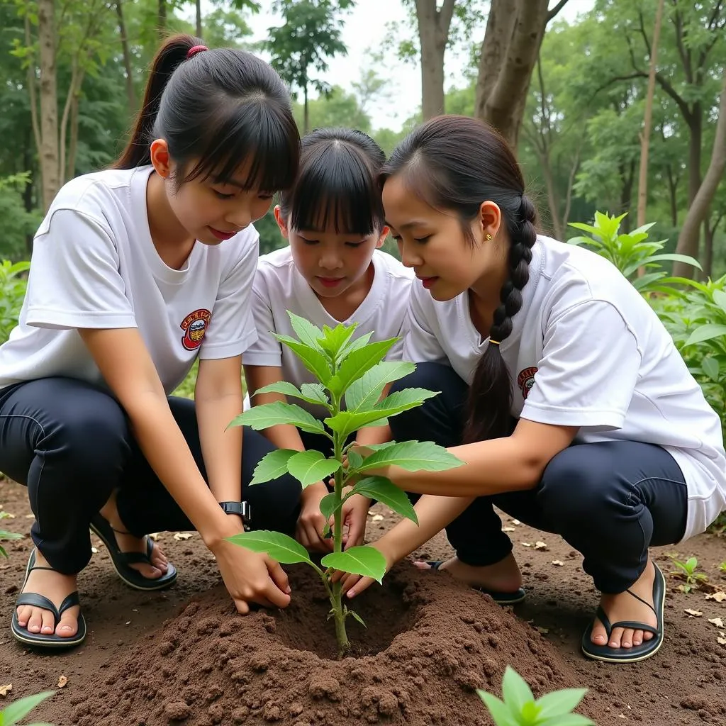 Học sinh tham gia hoạt động trồng cây