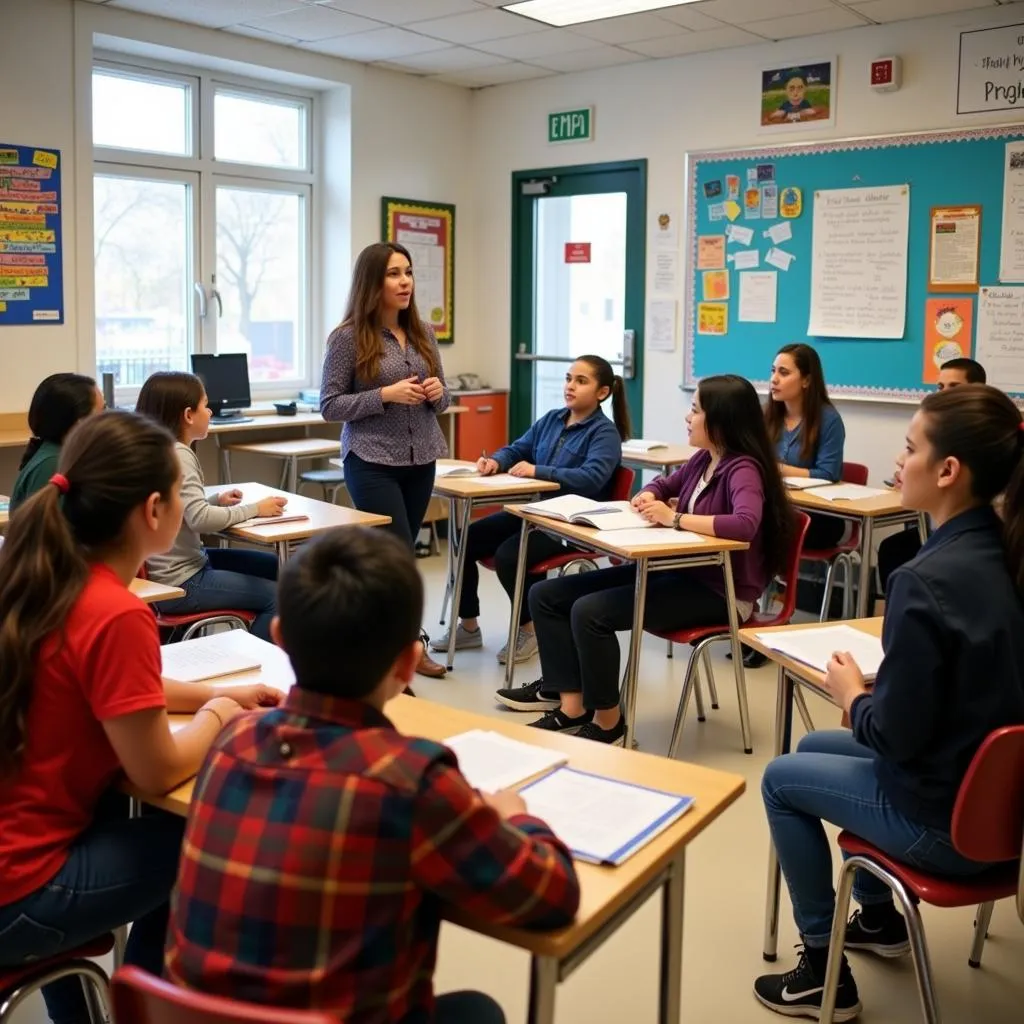 Students participating in a class at school