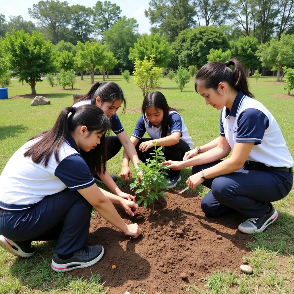 Học sinh THPT Gia Định tham gia trồng cây xanh