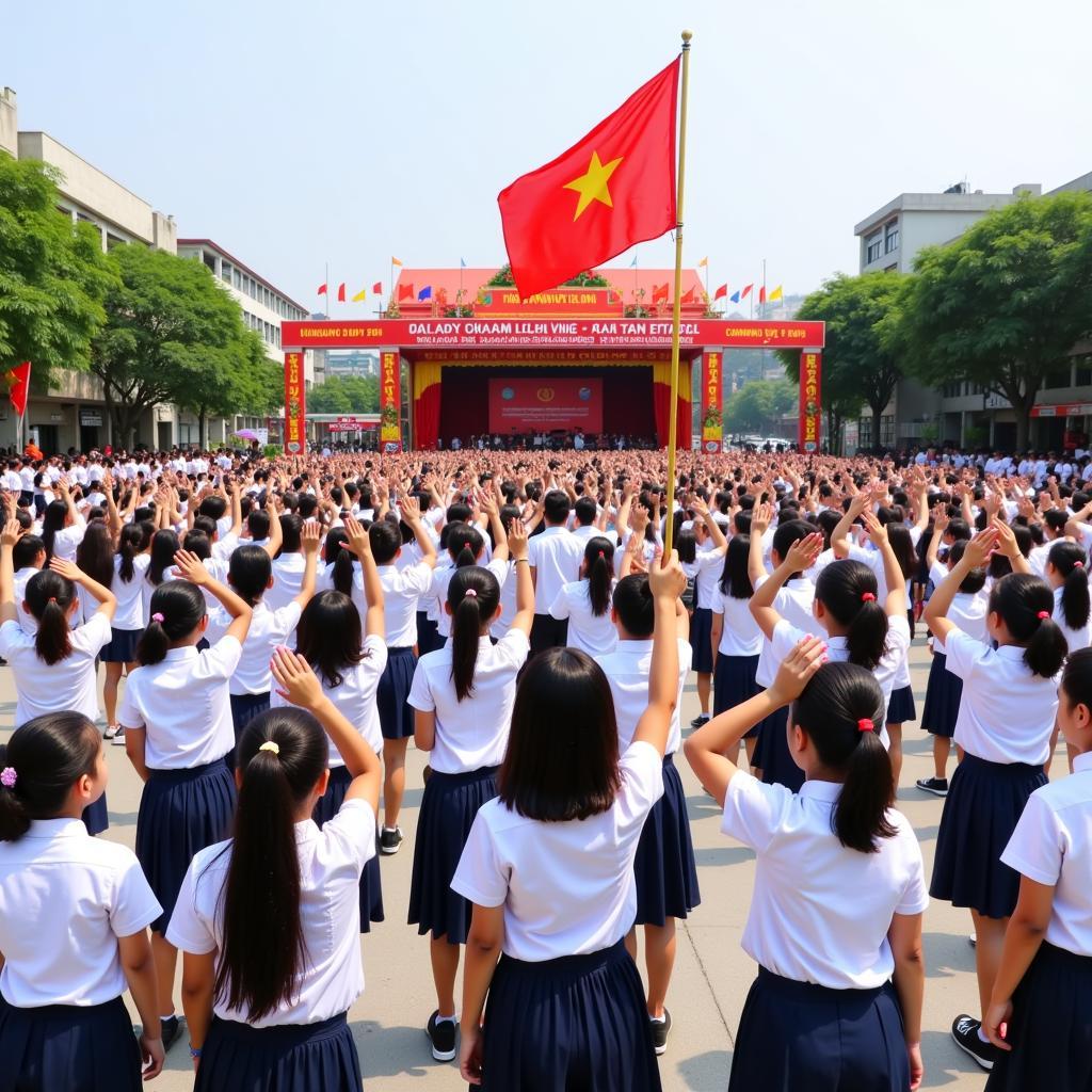 Học sinh THPT Gia Định chào cờ trong ngày khai trường