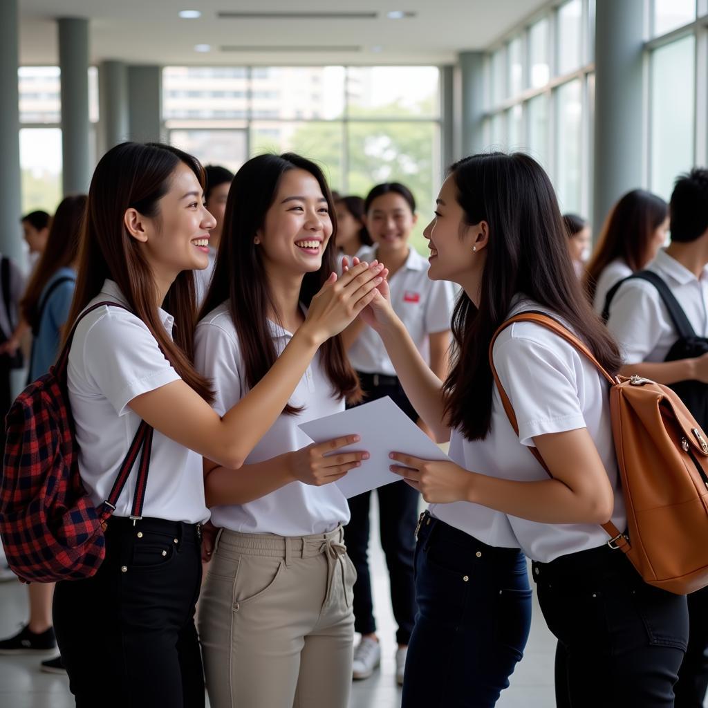 Học sinh THPT Gia Định chúc mừng nhau sau khi biết kết quả thi