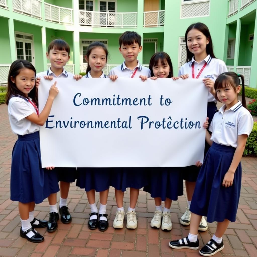 Students of THPT Gia Dinh signing the environmental protection commitment