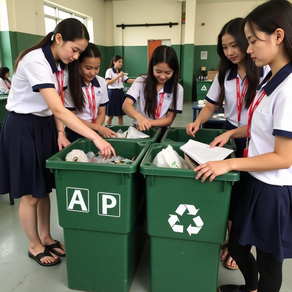 Học sinh THPT Gia Định tham gia phân loại rác thải